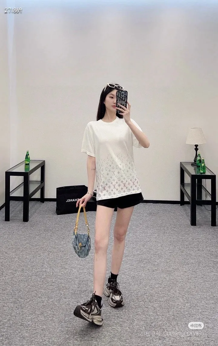 Louis Vuitton/Louis Vuitton 25ss gradient old flower diamond knitted short sleeves